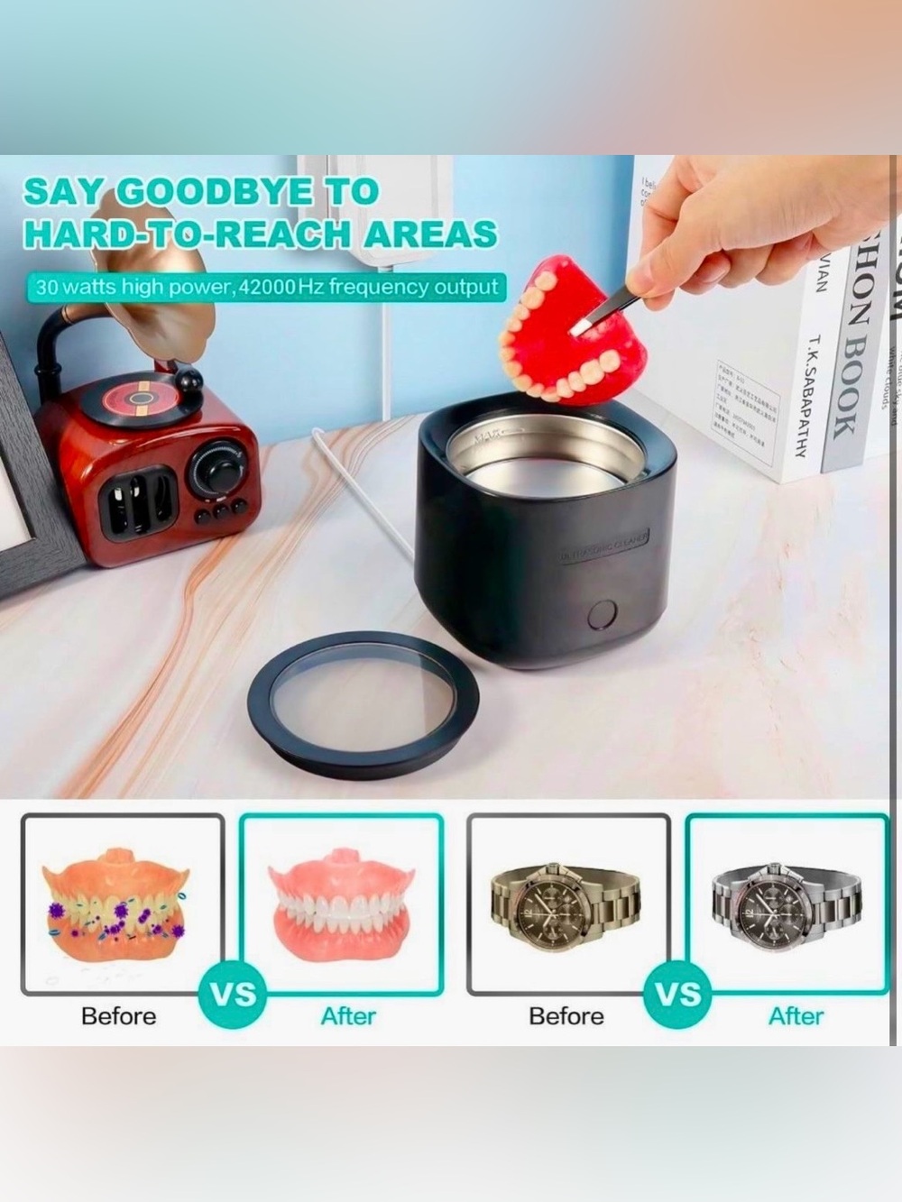 Ultrasonic Retainer Cleaner Denture
Cleaning: 42kHz Portable Sonic Dental
Clean